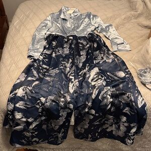 Elegant Blue and Silver Satin Full Length Formal Dress